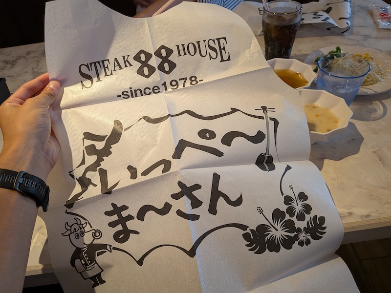 沖縄の形が描かれた紙エプロン