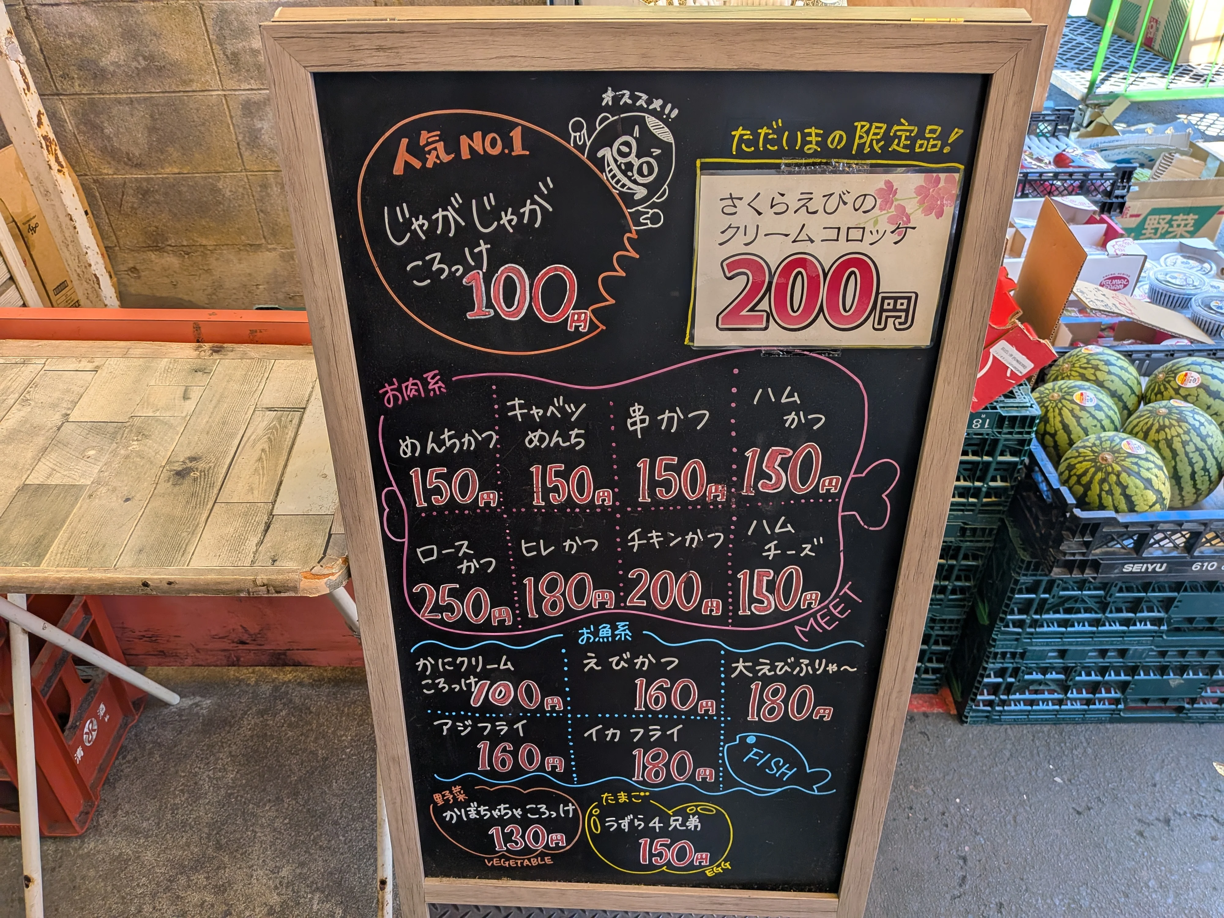 黒板に書かれたメニュー