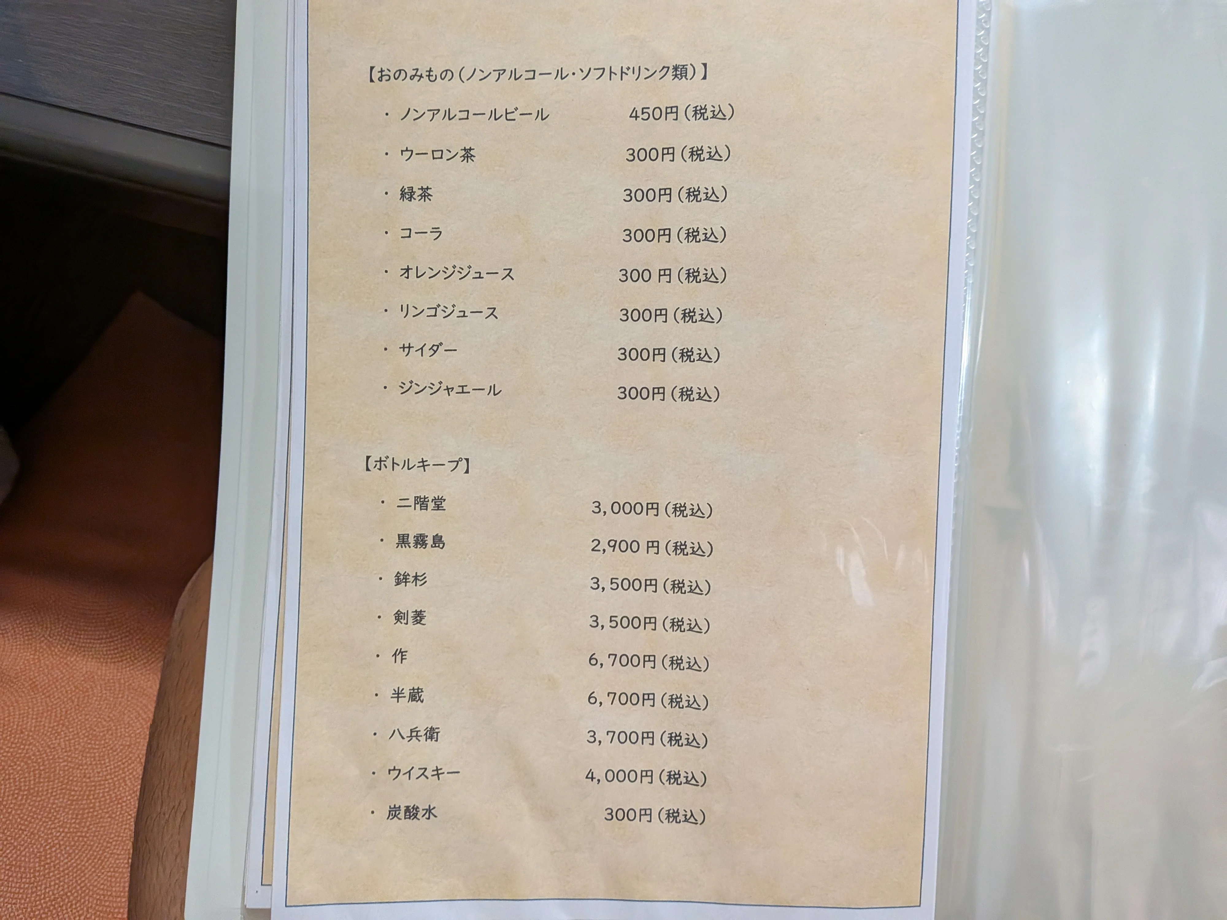 ソフトドリンクメニュー