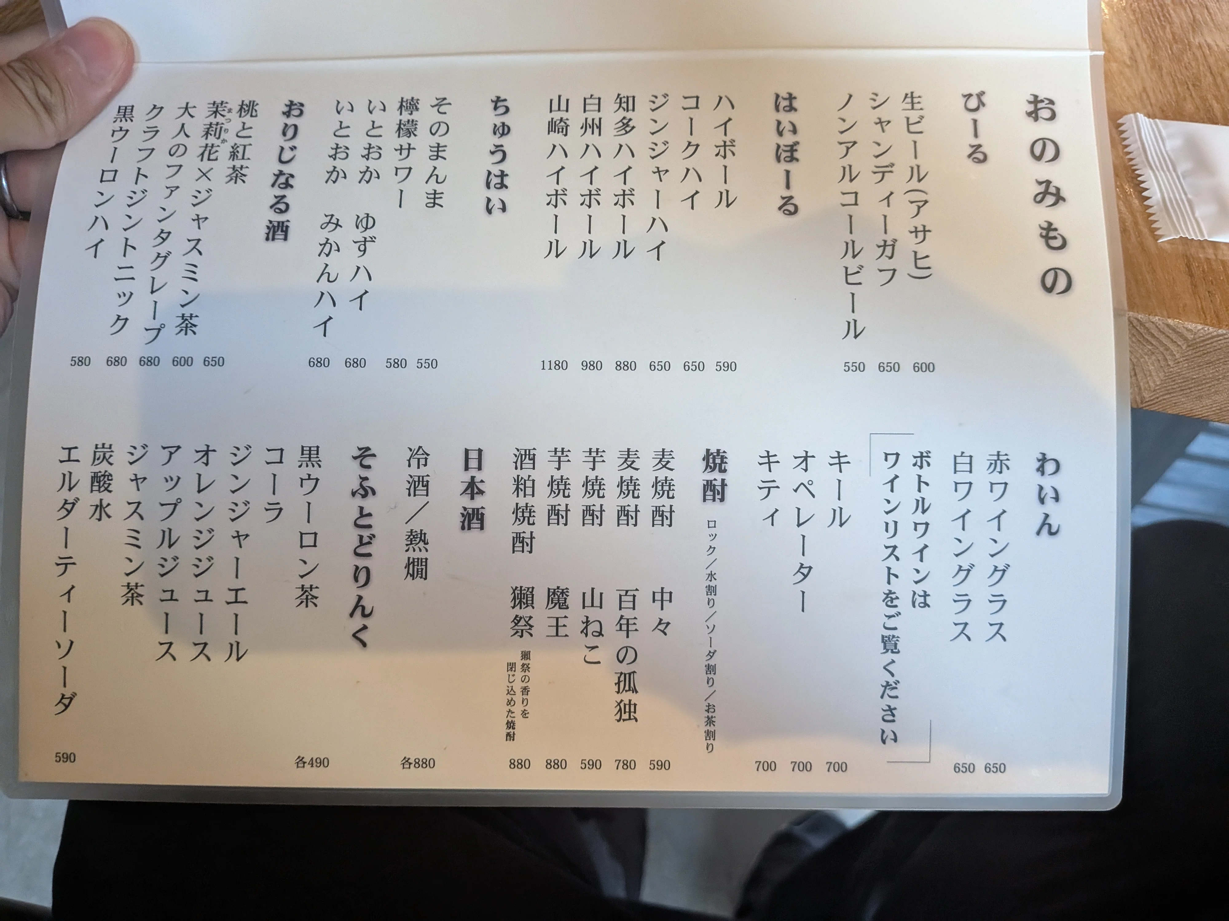 ドリンクメニュー